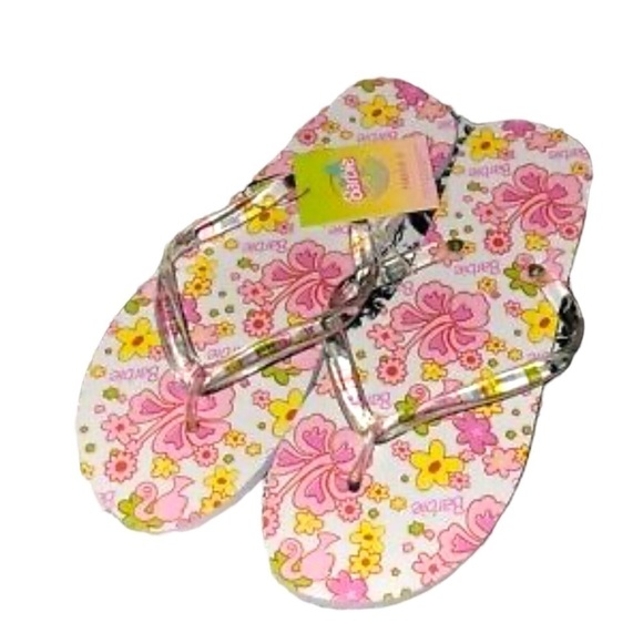 Barbie X Forever 21 Women's Pink White Clear Floral Flip Flops Sandals L New - Picture 2 of 5